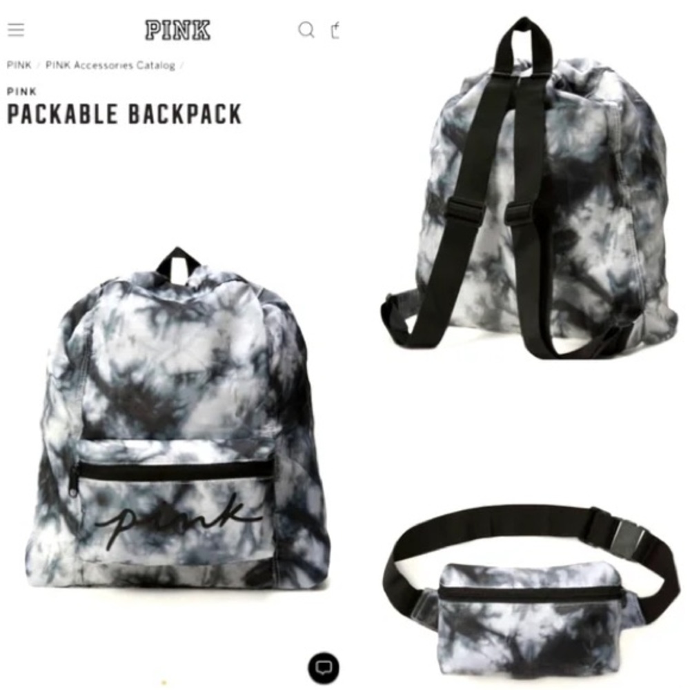 Pink Victoria’s Secret Grey Tie Dye Packable Backpack